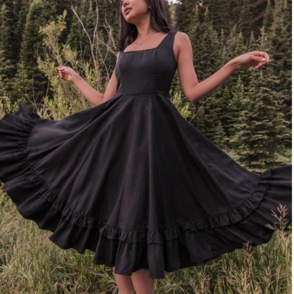 JessaKae Black Daze Midi Dress with Ruffled Hem